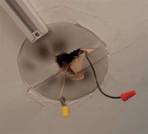 how to instal a ceiling hole with a electrical box|replacing a ceiling electrical box.